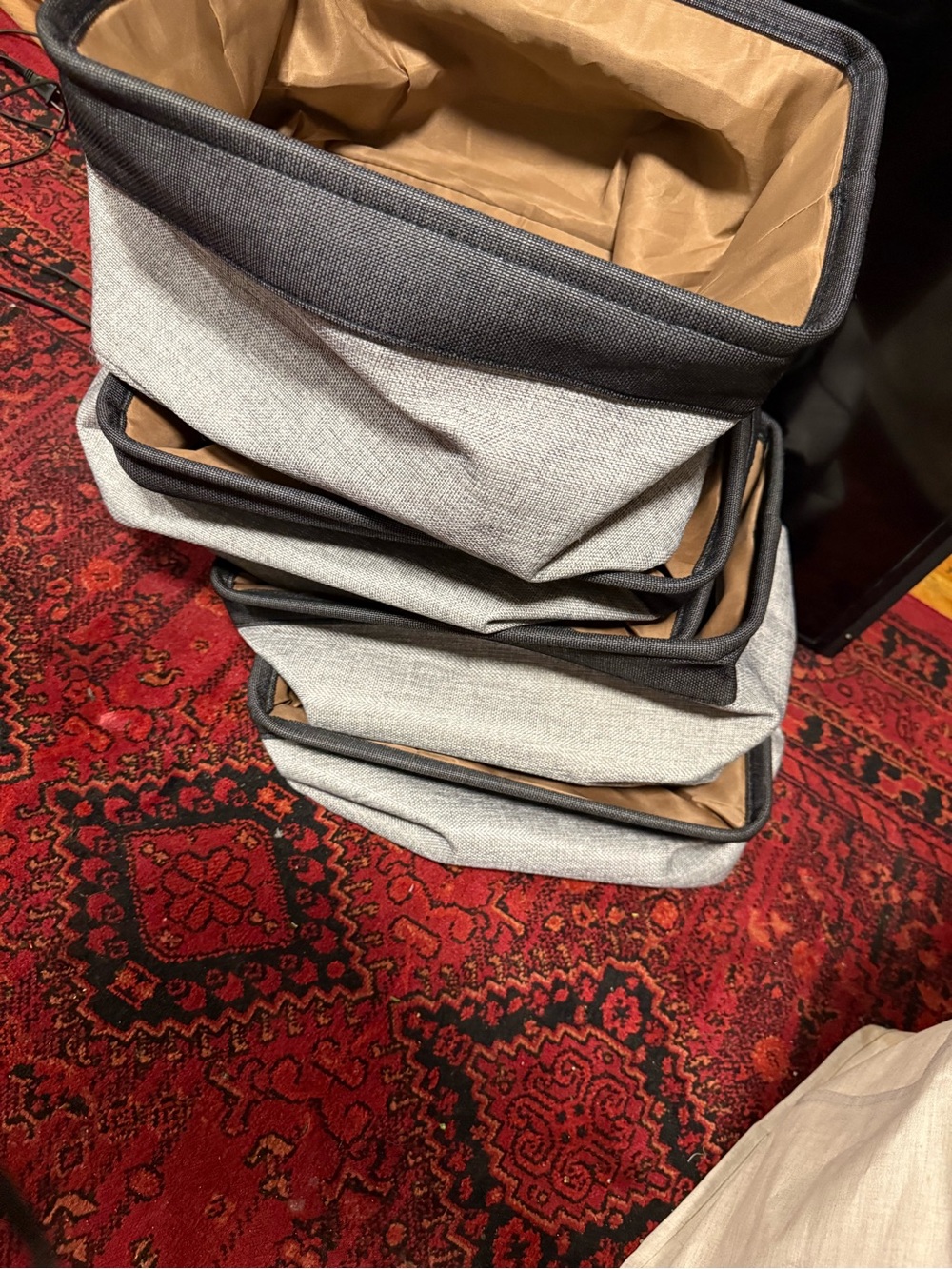 Set of 5 Grey Fabric Storage Bins with Dark Trim - Picture 6 of 6